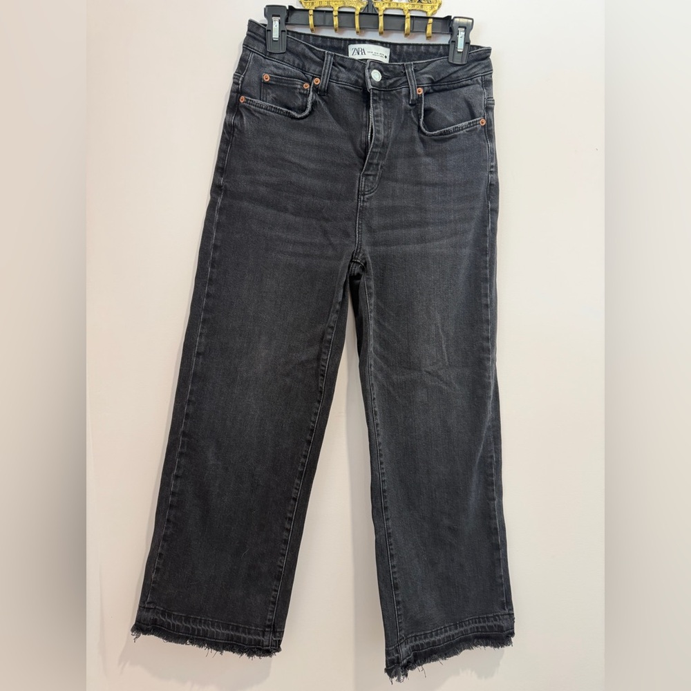 Zara Faded Black Raw Hem Straight Leg Jeans - Size 8